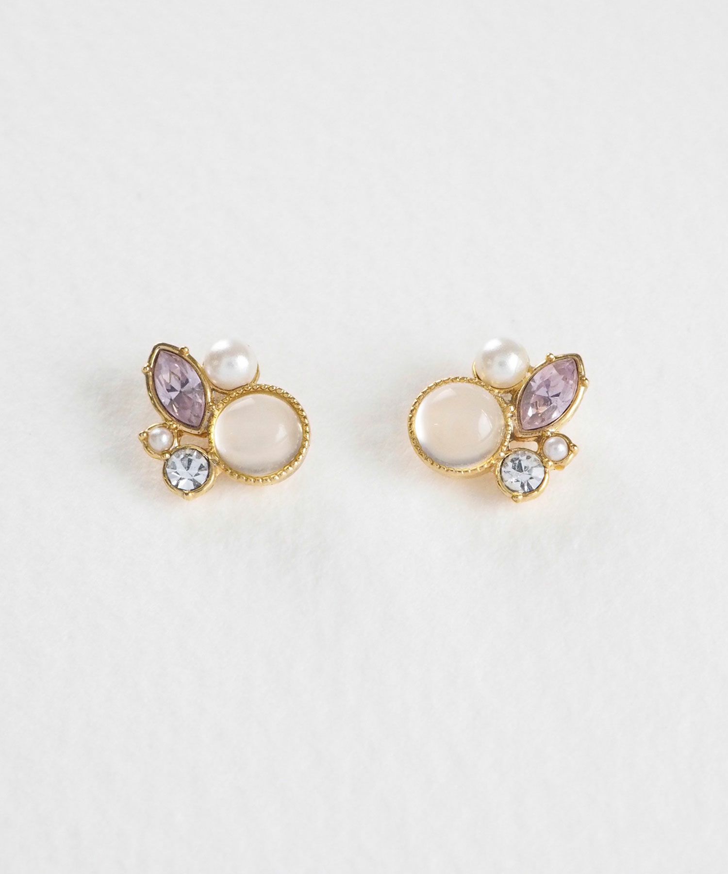 ナチュラルストーンとビジューのチタンポストピアス【MUK Dreamy stone】