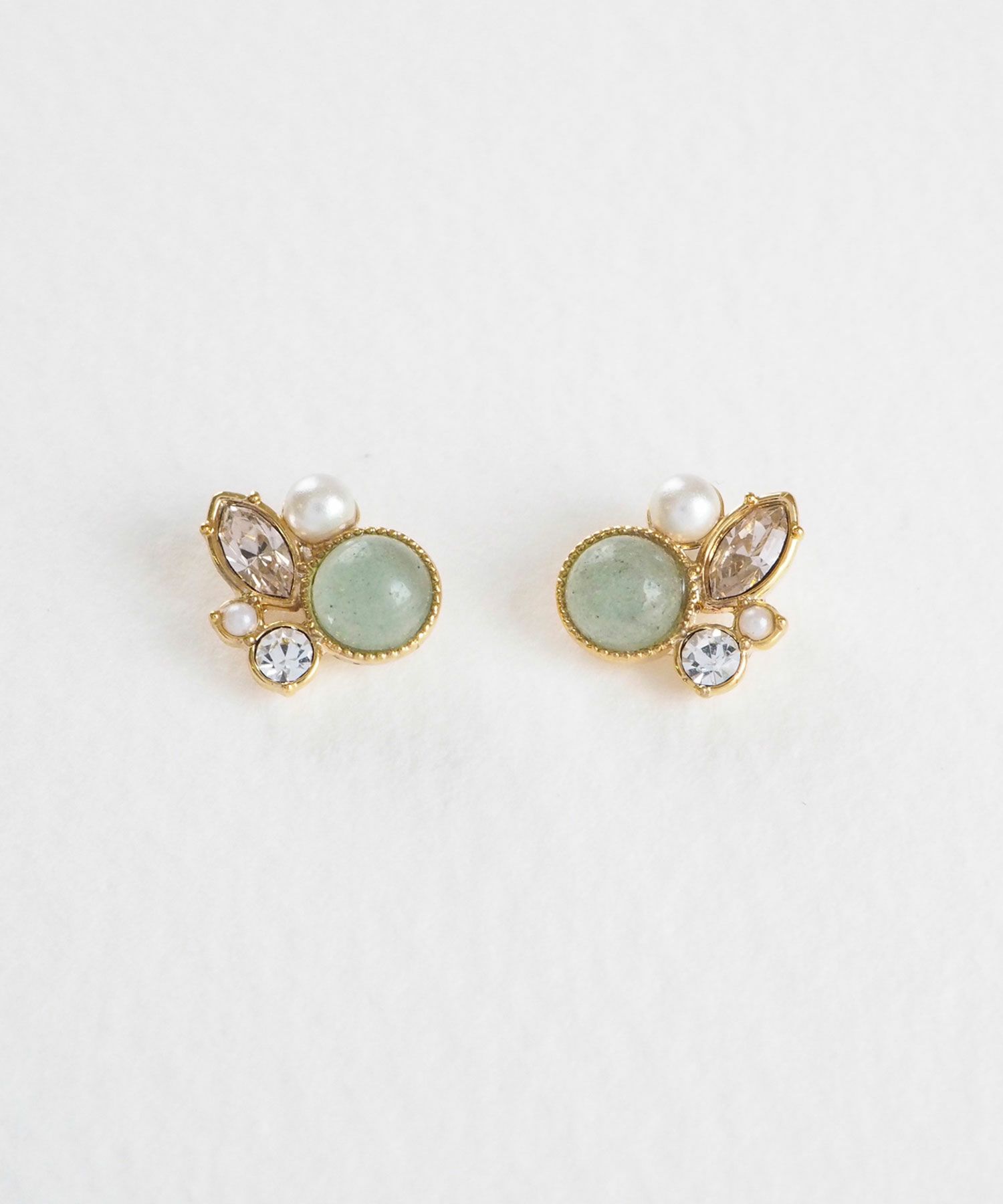 【恋は光着用】ナチュラルストーンとビジューのチタンポストピアス【MUK Dreamy stone】