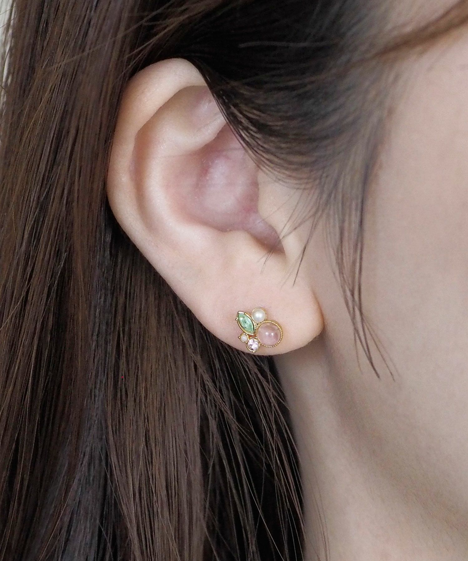 ナチュラルストーンとビジューのチタンポストピアス【MUK Dreamy stone】