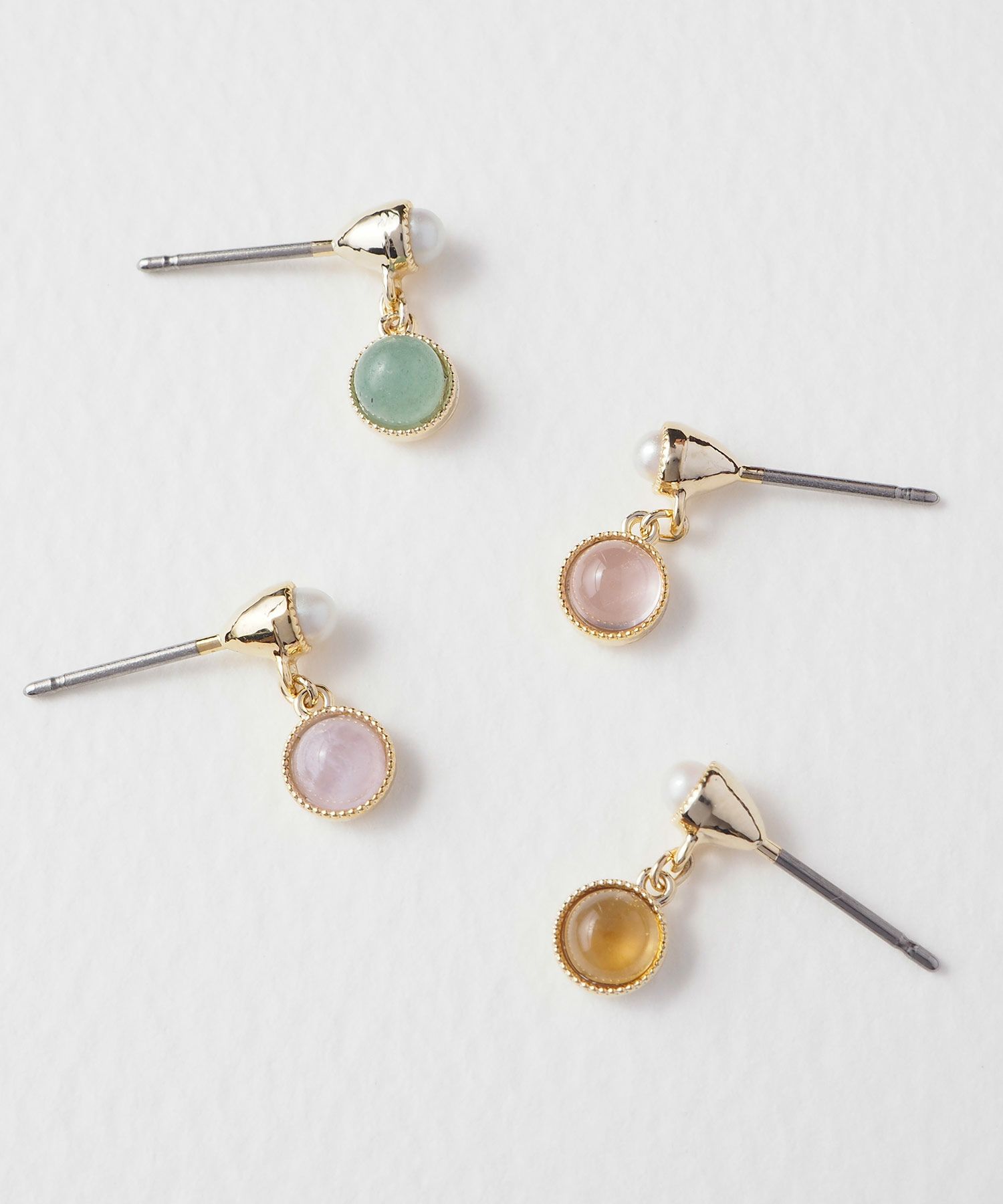 ナチュラルストーンとパールのチタンポストピアス【MUK Dreamy stone】