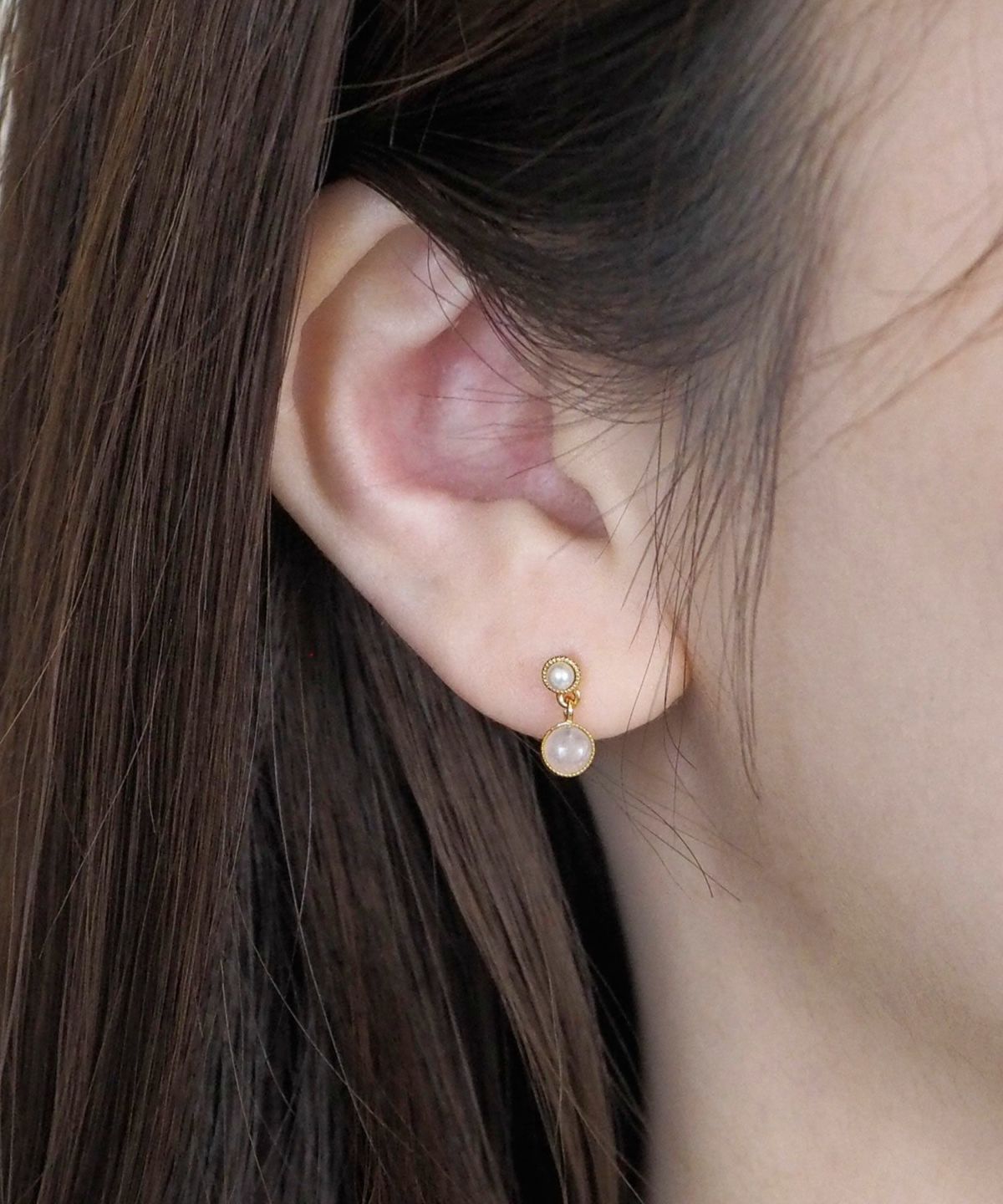 ナチュラルストーンとパールのチタンポストピアス【MUK Dreamy stone】