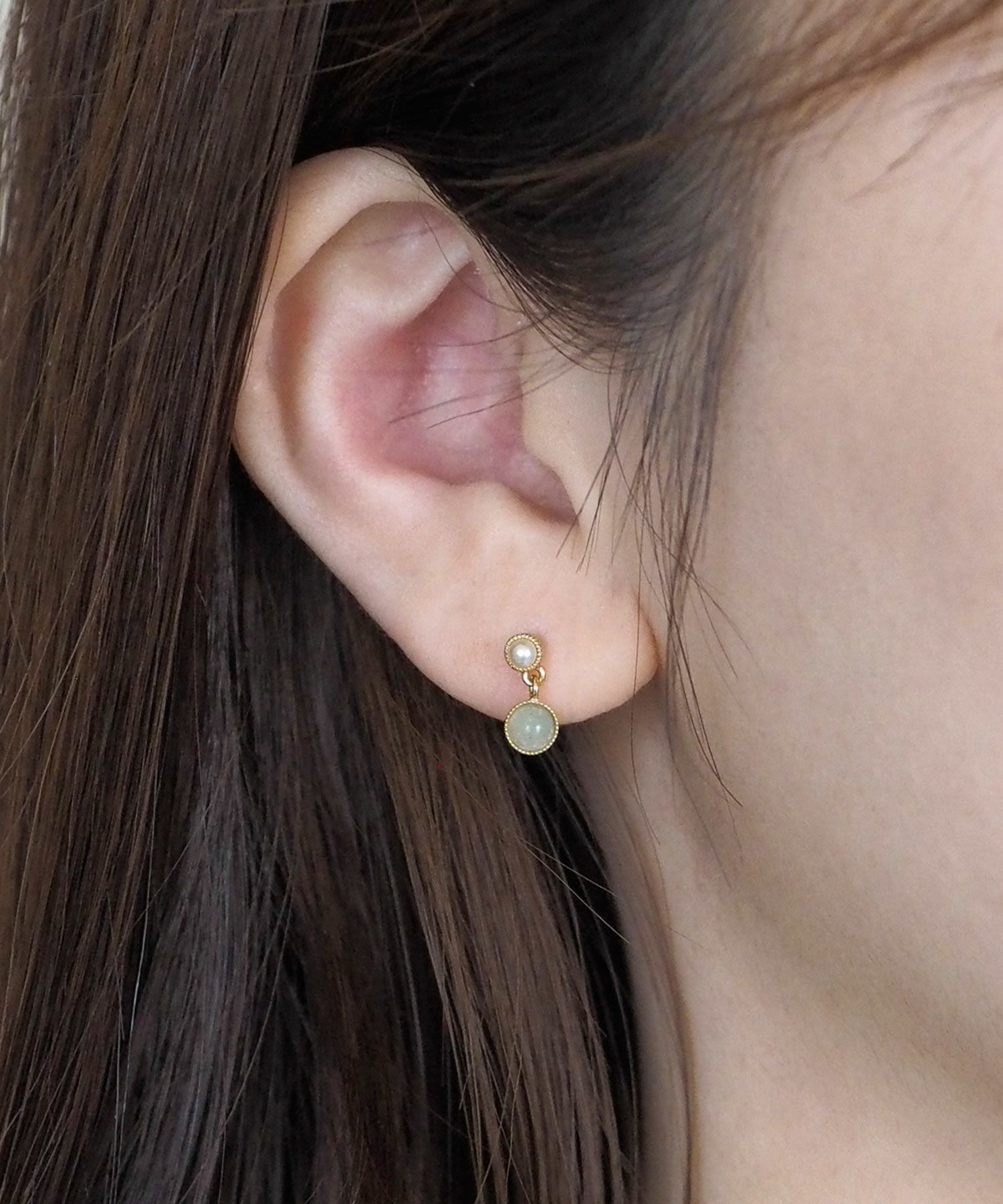 ナチュラルストーンとパールのチタンポストピアス【MUK Dreamy stone】