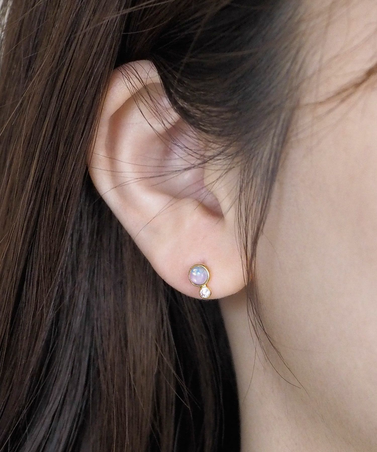 ナチュラルストーンとクリスタルのチタンポストピアス【MUK Dreamy stone】