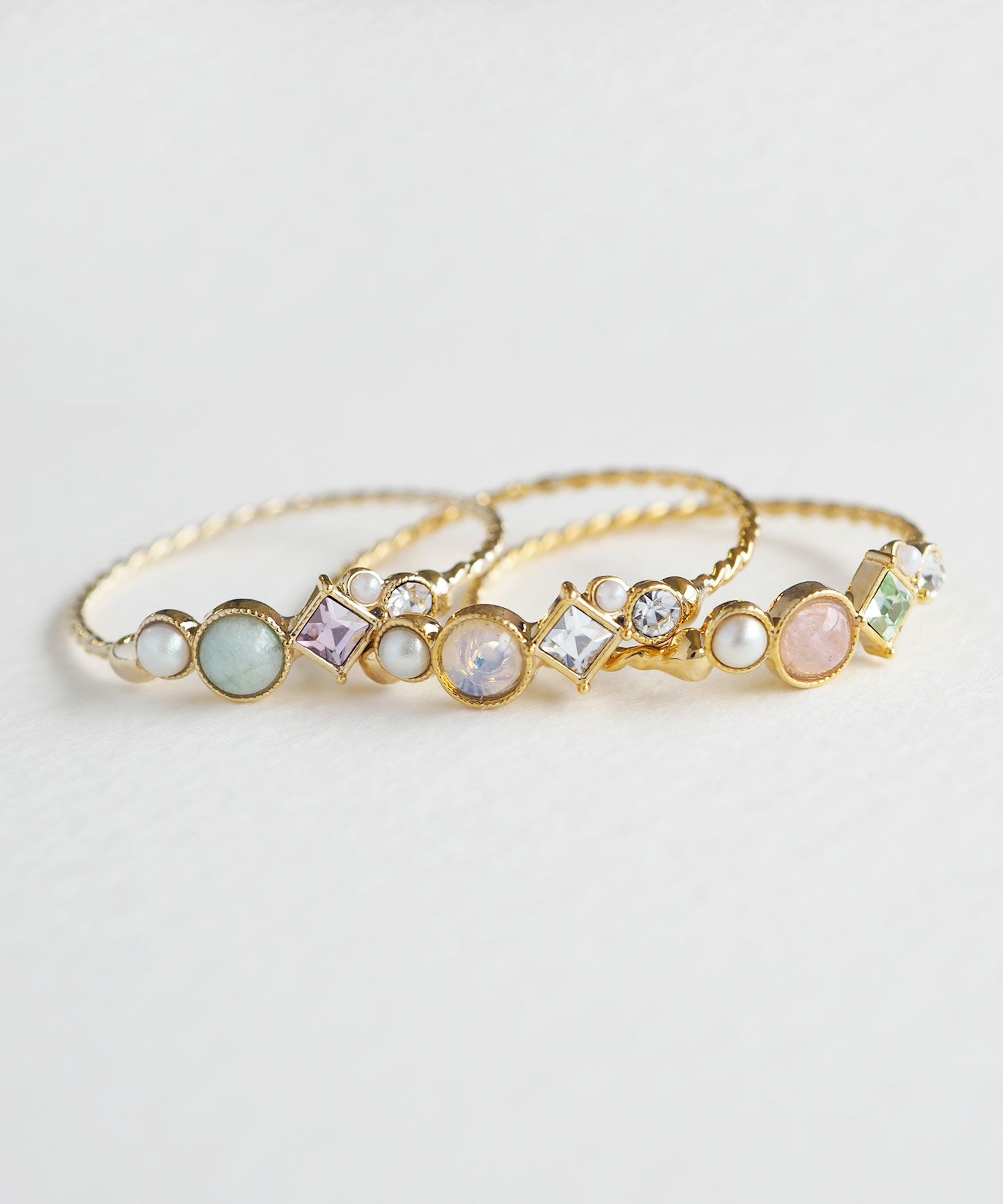 ナチュラルストーンとビジューのリング【MUK Dreamy stone】