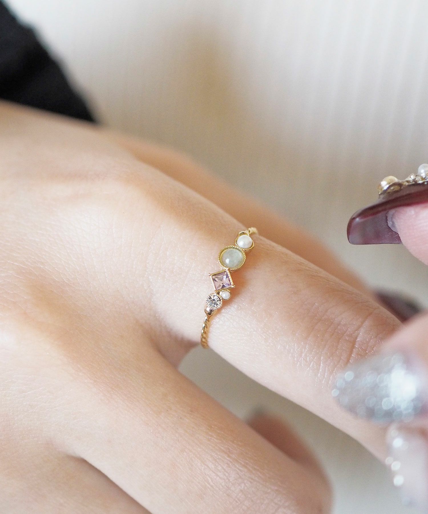 ナチュラルストーンとビジューのリング【MUK Dreamy stone】