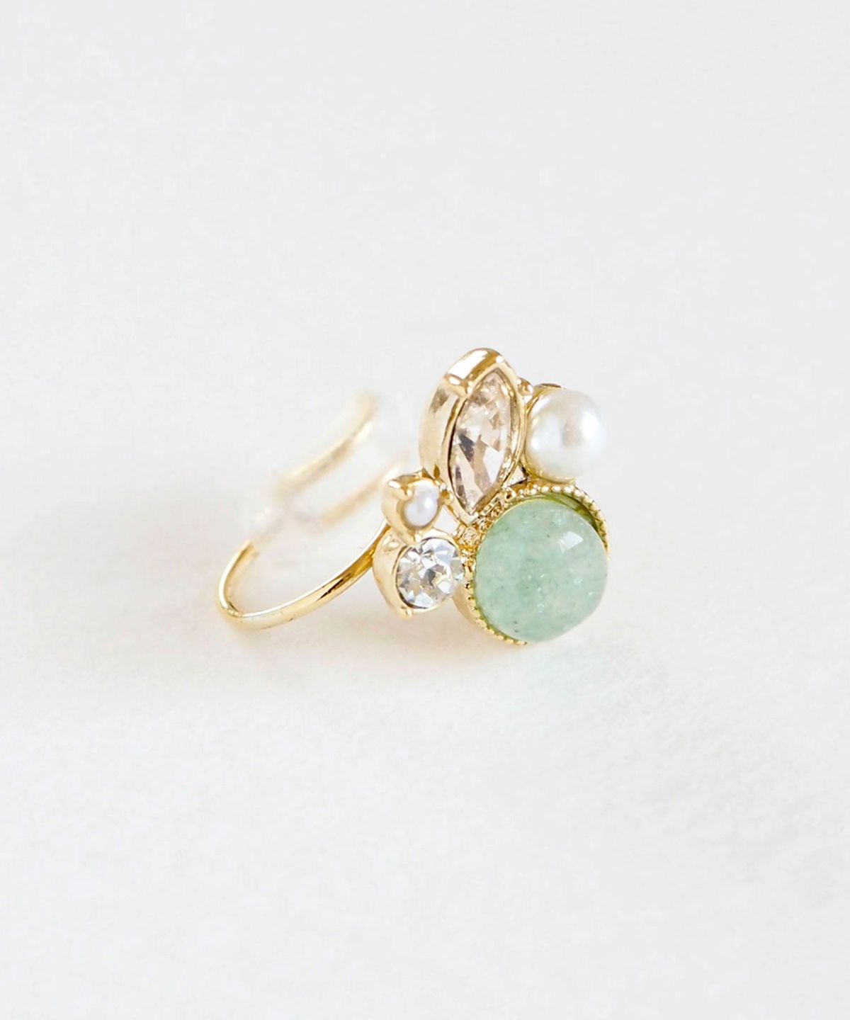 ナチュラルストーンとビジューのノンホールイヤリング【MUK Dreamy stone】