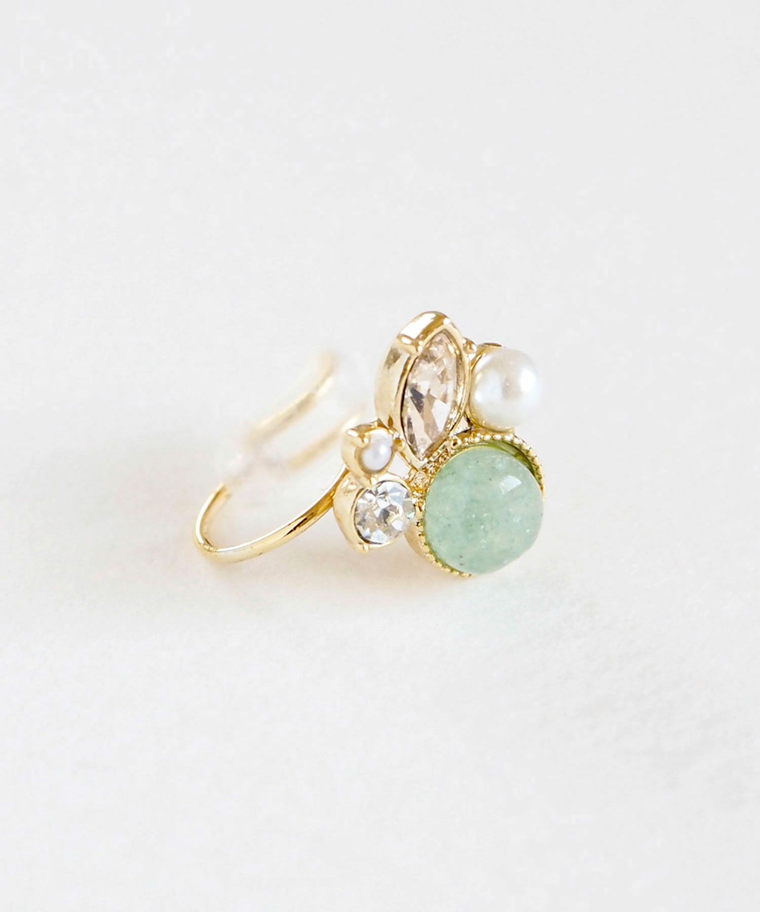 ナチュラルストーンとビジューのノンホールイヤリング【MUK Dreamy stone】