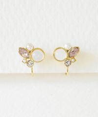 ナチュラルストーンとビジューのノンホールイヤリング【MUK Dreamy stone】