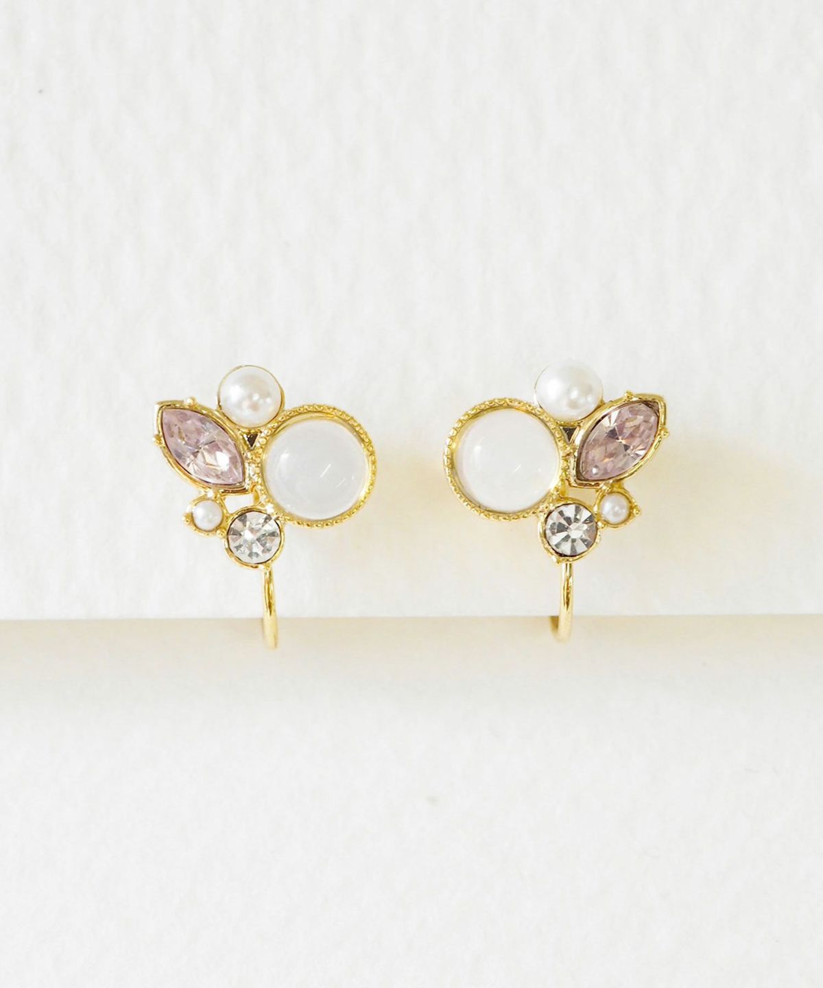 ナチュラルストーンとビジューのノンホールイヤリング【MUK Dreamy stone】