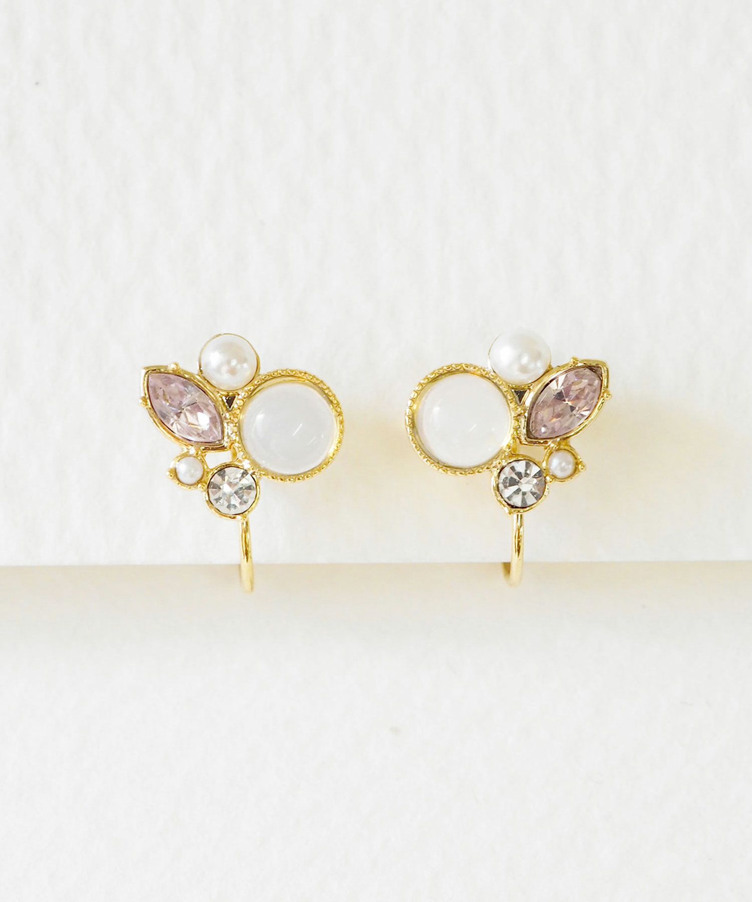 ナチュラルストーンとビジューのノンホールイヤリング【MUK Dreamy stone】