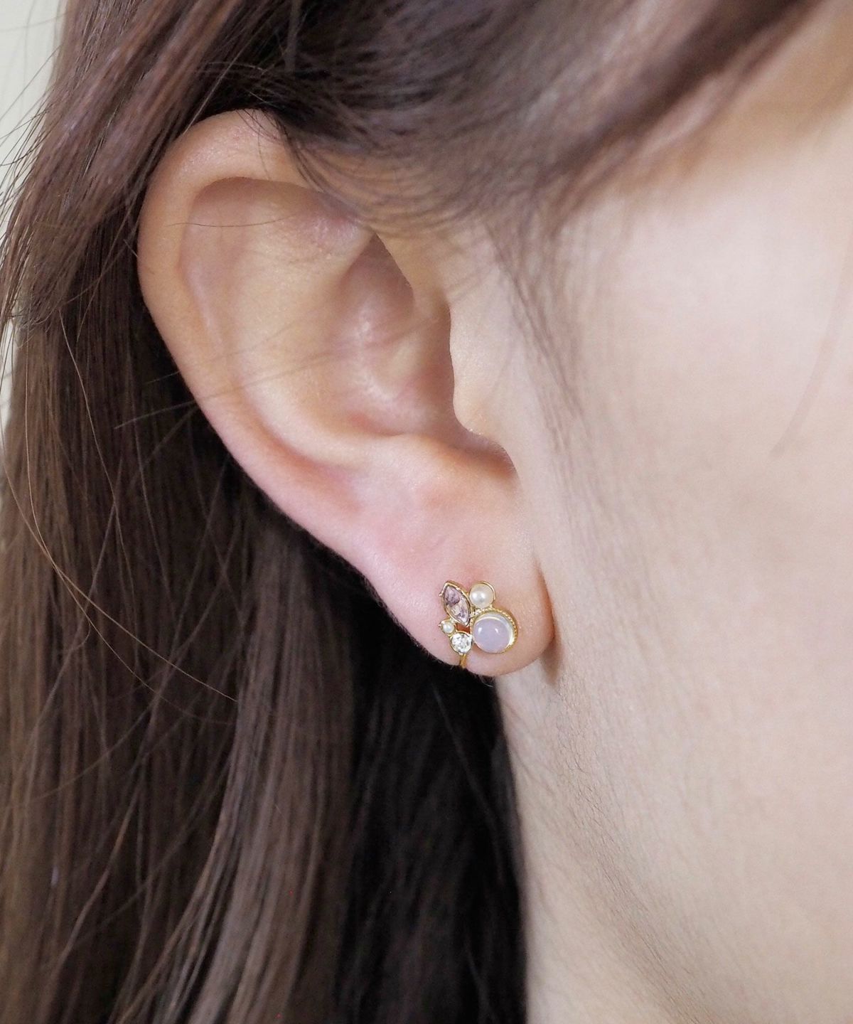 ナチュラルストーンとビジューのノンホールイヤリング【MUK Dreamy stone】