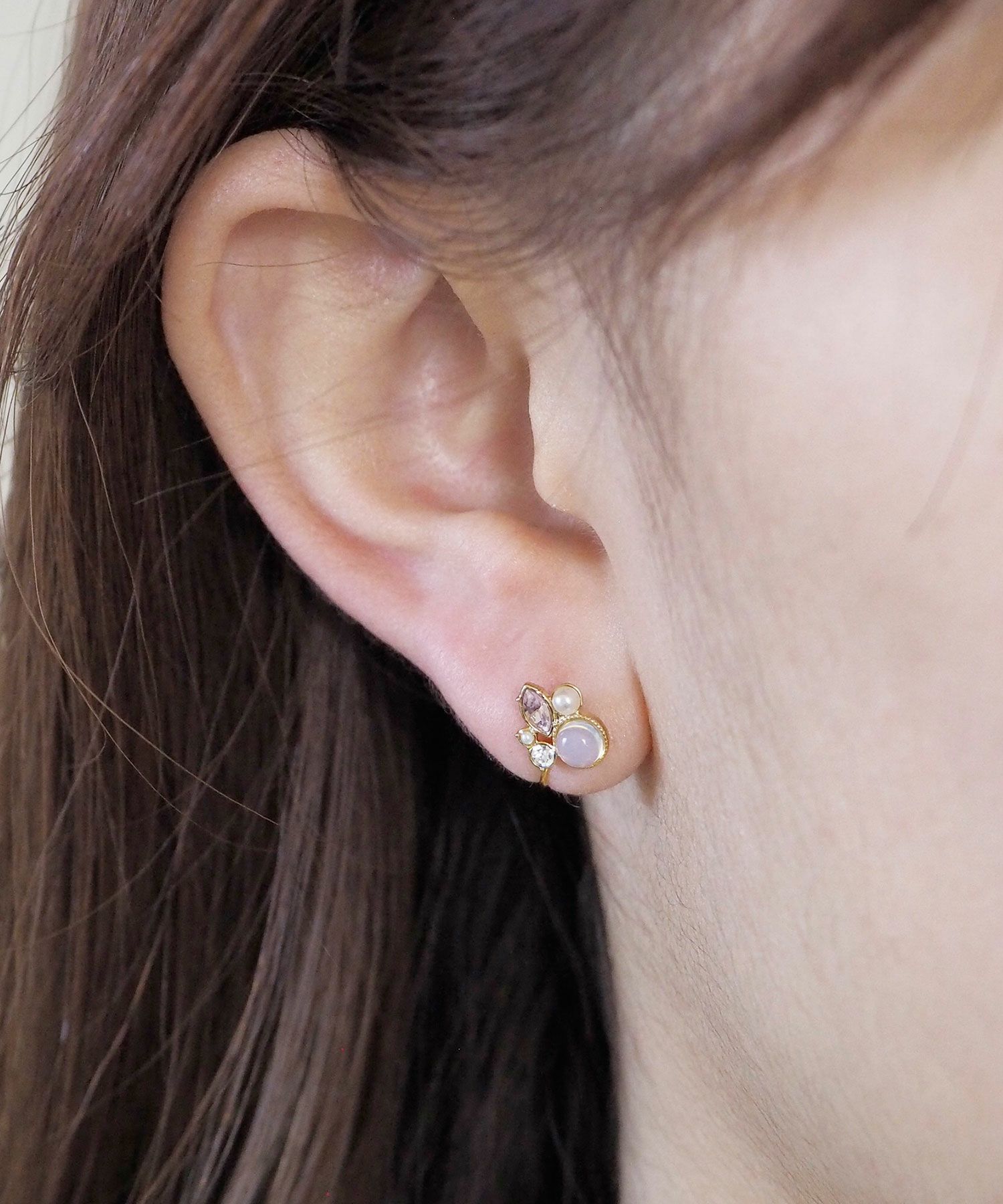 ナチュラルストーンとビジューのノンホールイヤリング【MUK Dreamy stone】