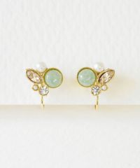 ナチュラルストーンとビジューのノンホールイヤリング【MUK Dreamy stone】