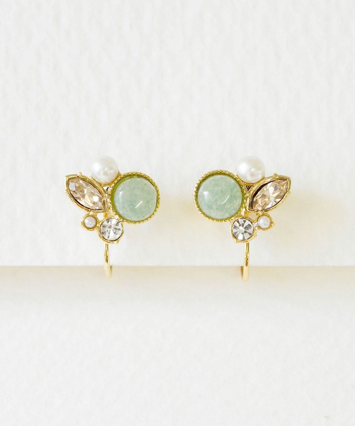 ナチュラルストーンとビジューのノンホールイヤリング【MUK Dreamy stone】