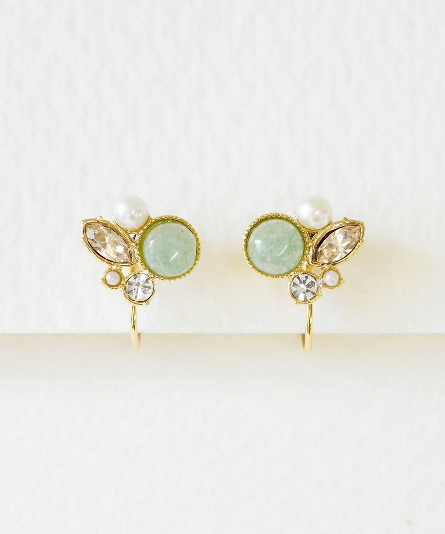 ナチュラルストーンとビジューのノンホールイヤリング【MUK Dreamy stone】