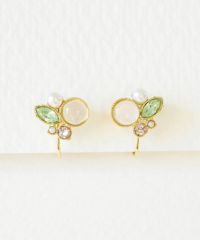 ナチュラルストーンとビジューのノンホールイヤリング【MUK Dreamy stone】