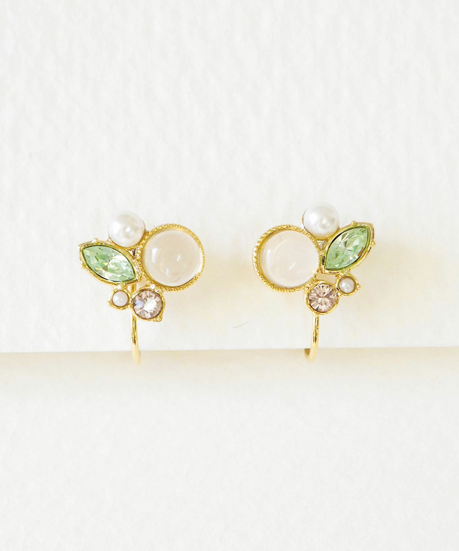 ナチュラルストーンとビジューのノンホールイヤリング【MUK Dreamy stone】