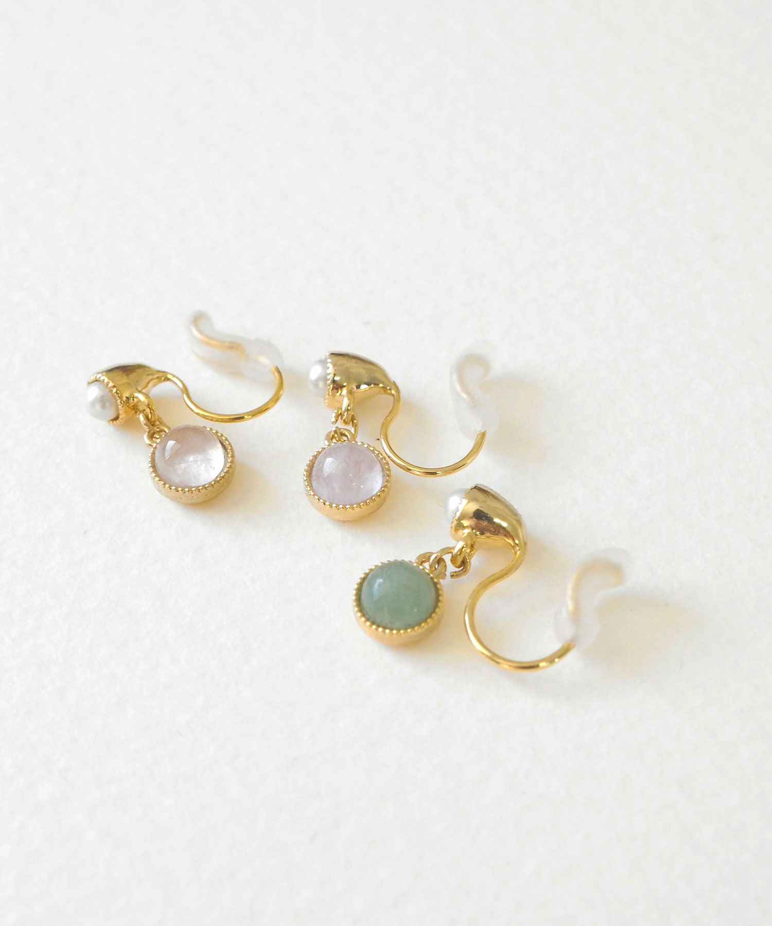 ナチュラルストーンとパールのノンホールイヤリング【MUK Dreamy stone】