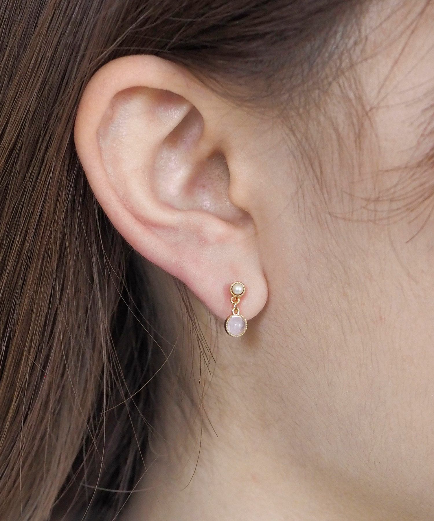 ナチュラルストーンとパールのノンホールイヤリング【MUK Dreamy stone】