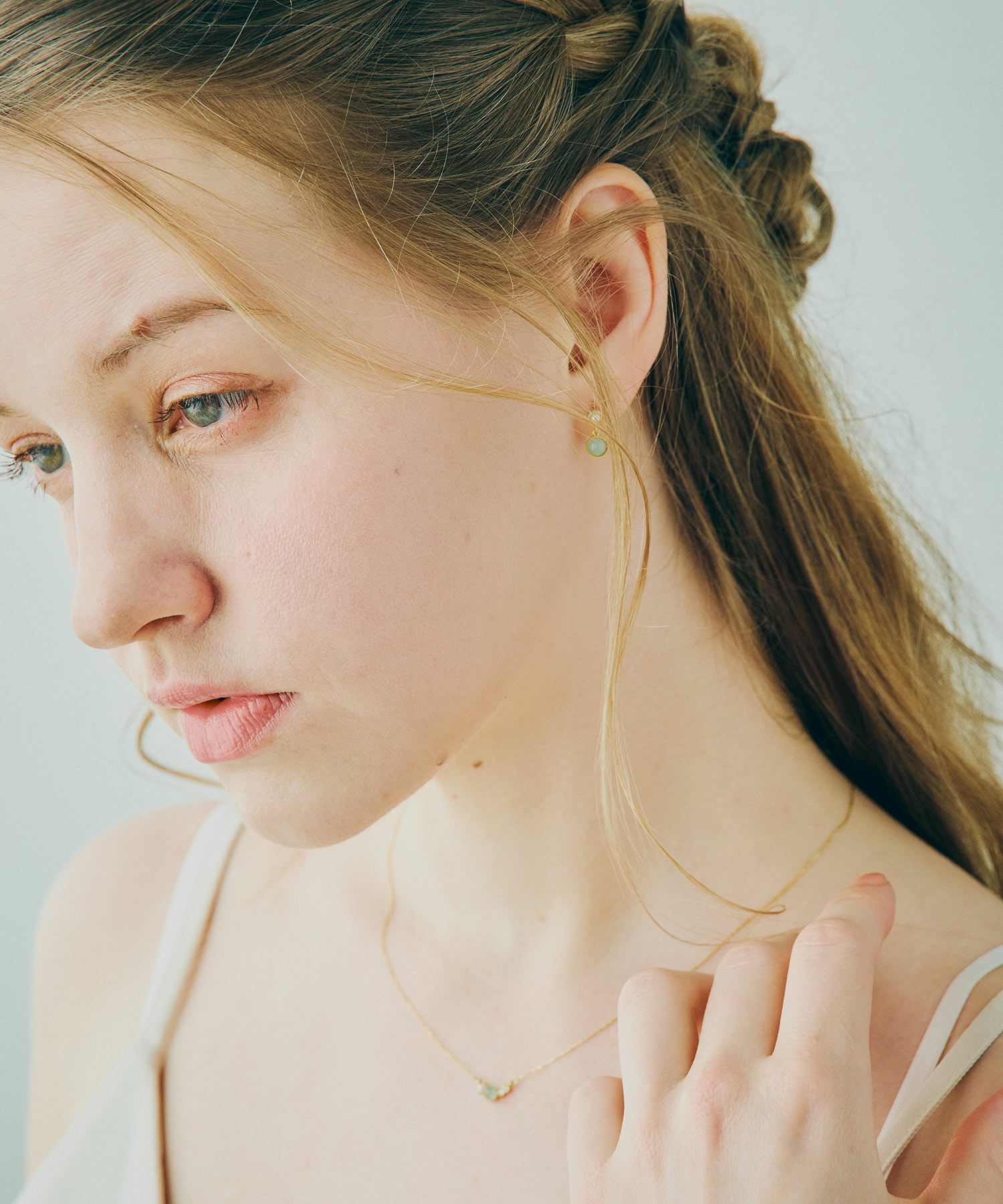 ナチュラルストーンとパールのノンホールイヤリング【MUK Dreamy stone】