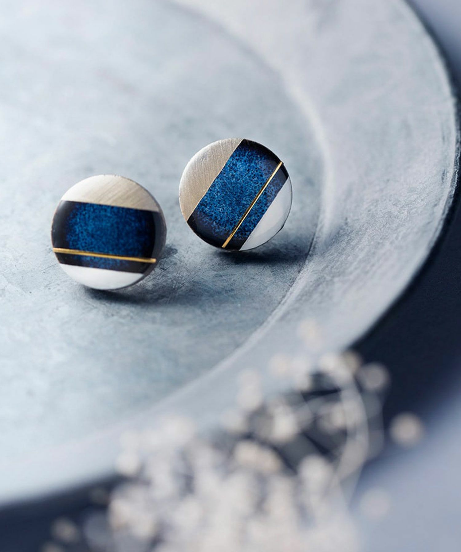 美濃焼クラシックライン藍色イヤリング【MIKELO】