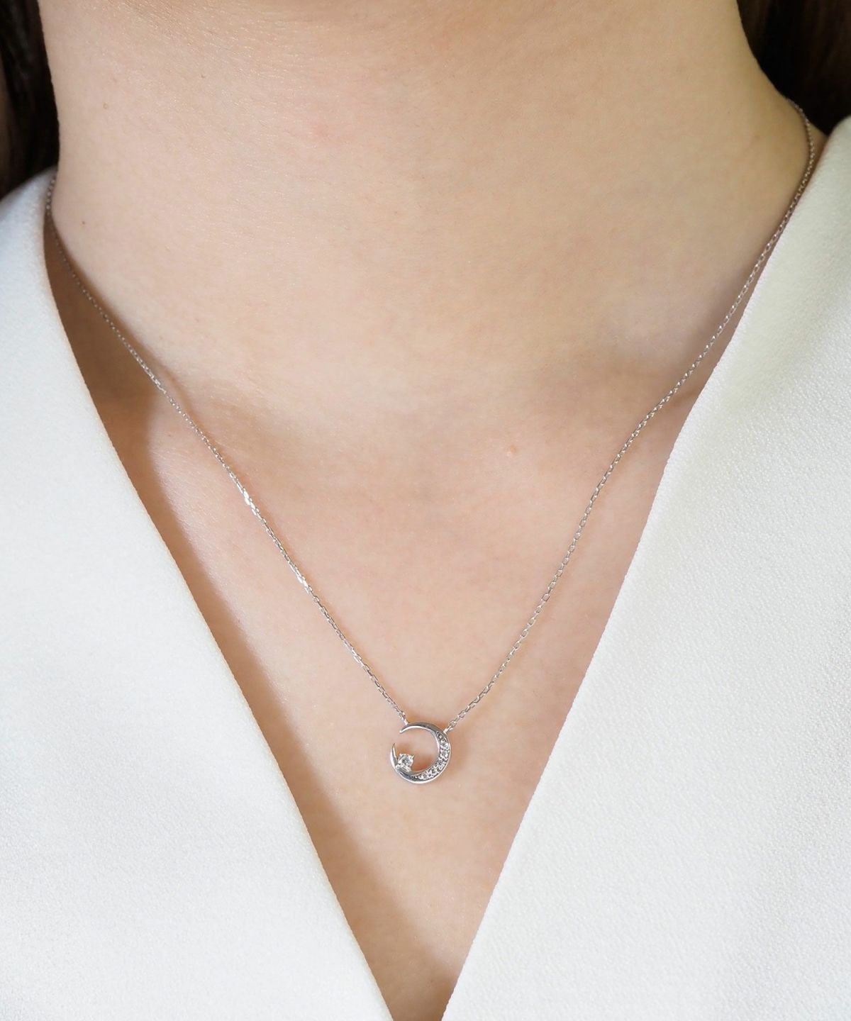 Pave Moon 925 Silver Petite Pendant【H&Ccollection】