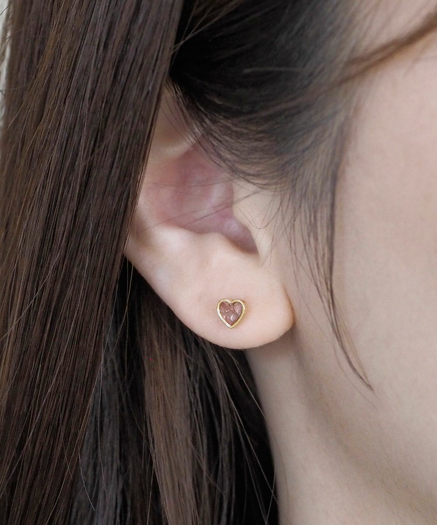 プチハートストーンチタンポストピアス【MUK Dreamy stone】