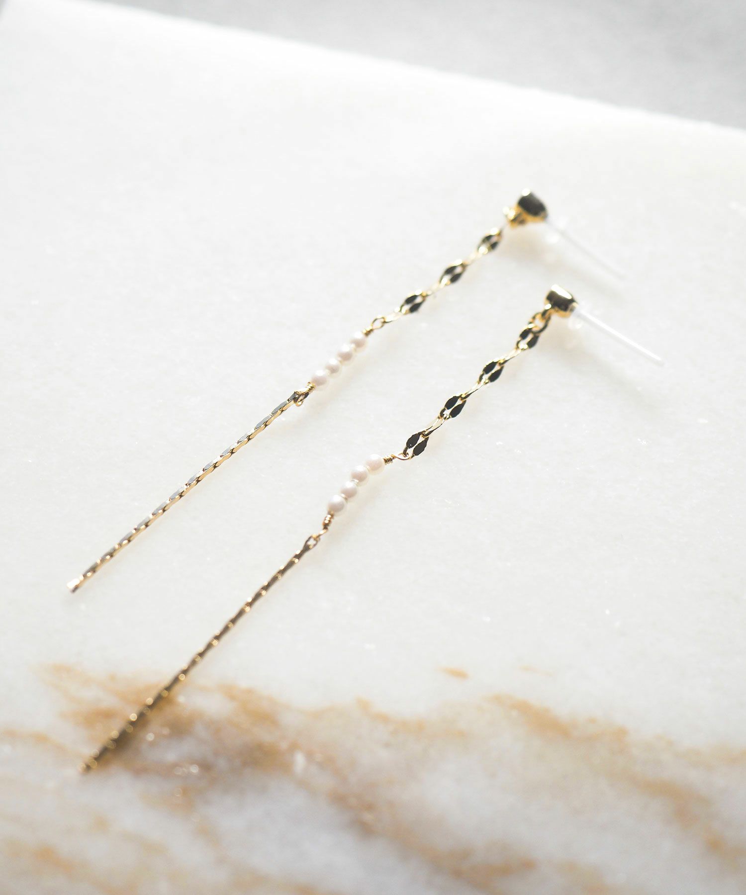  【web限定】パール&チェーンセラミックポストピアス