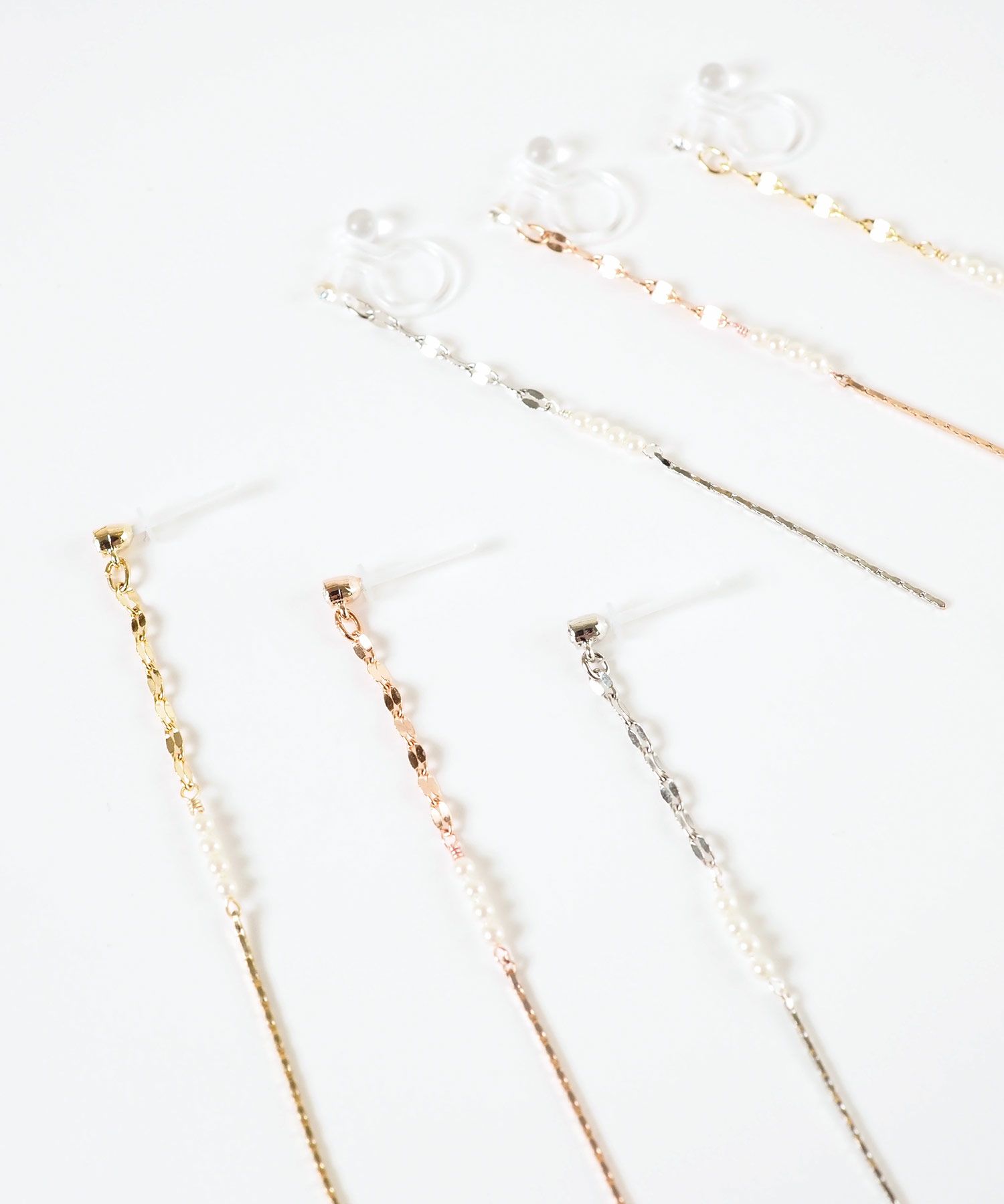 【web限定】パール&チェーンセラミックポストピアス