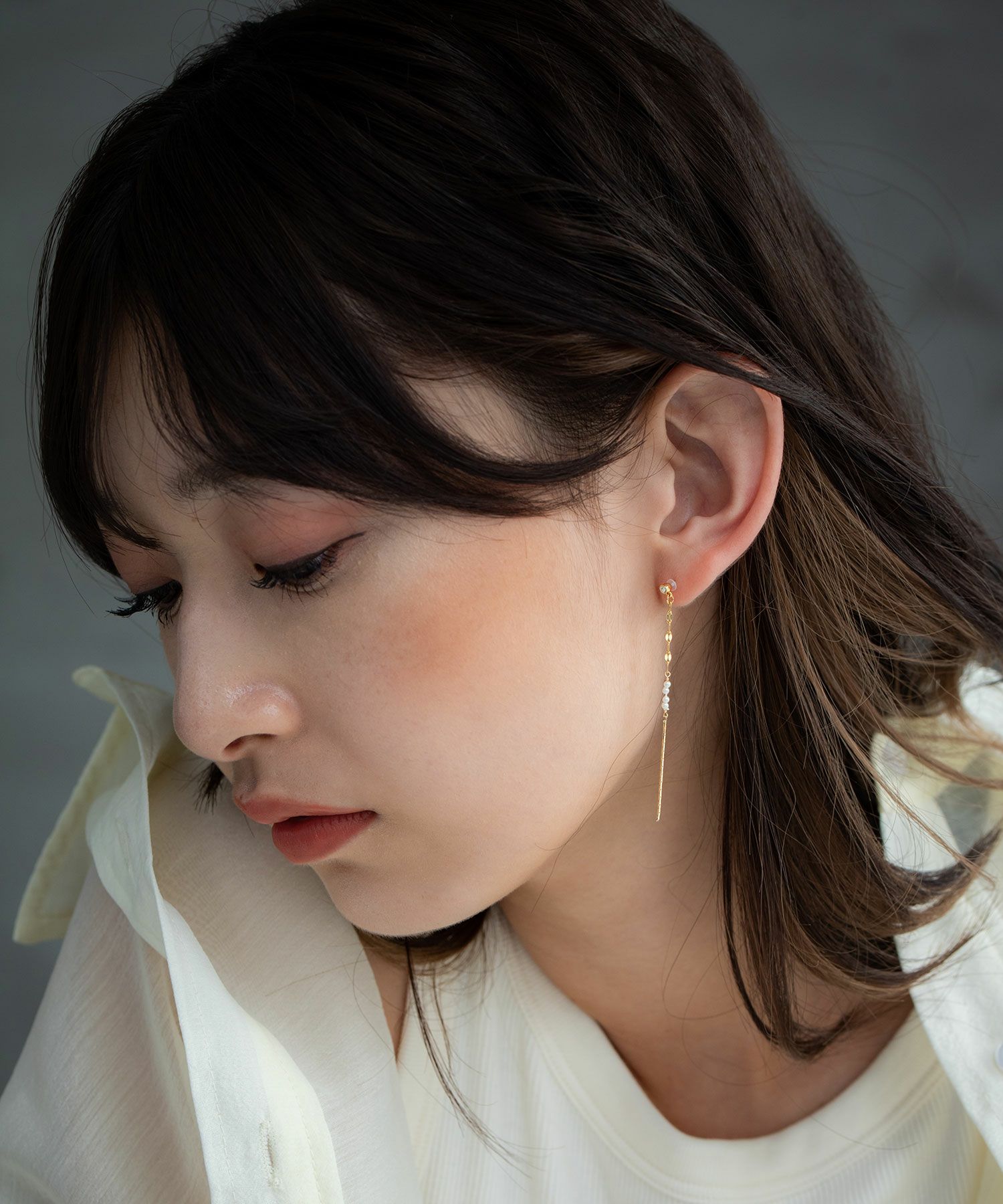  【web限定】パール&チェーンセラミックポストピアス