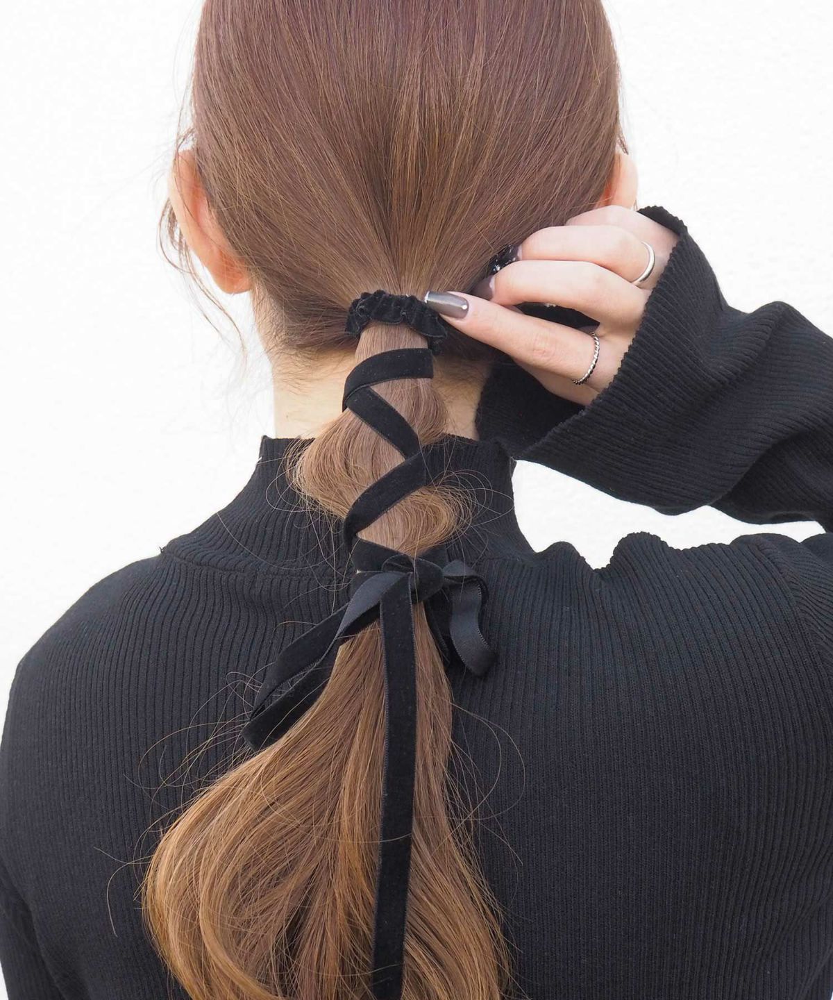 ベロアアレンジリボンポニー