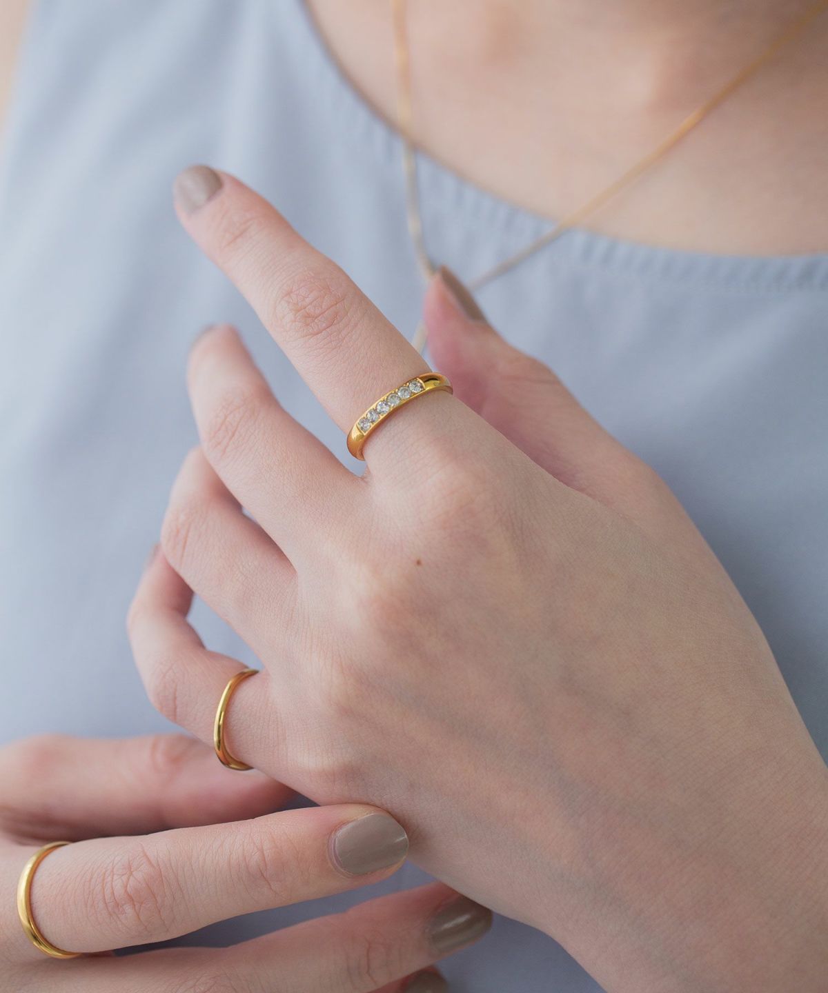 ラインストーンステンレスリング