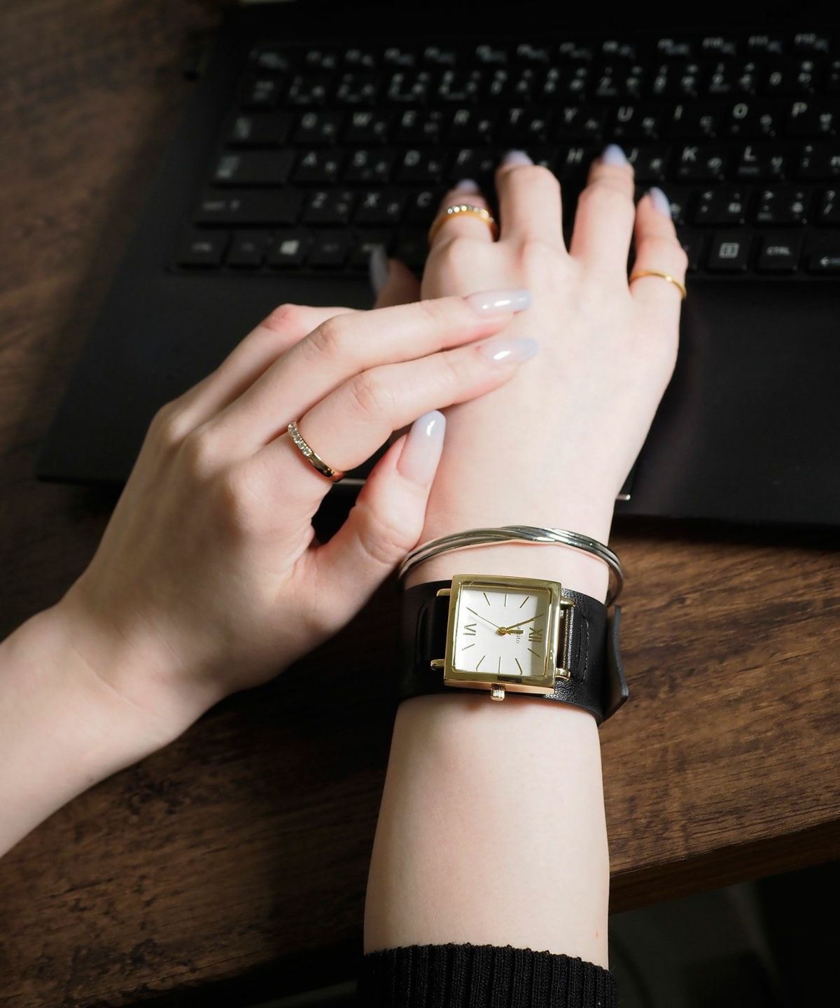 ラインストーンステンレスリング