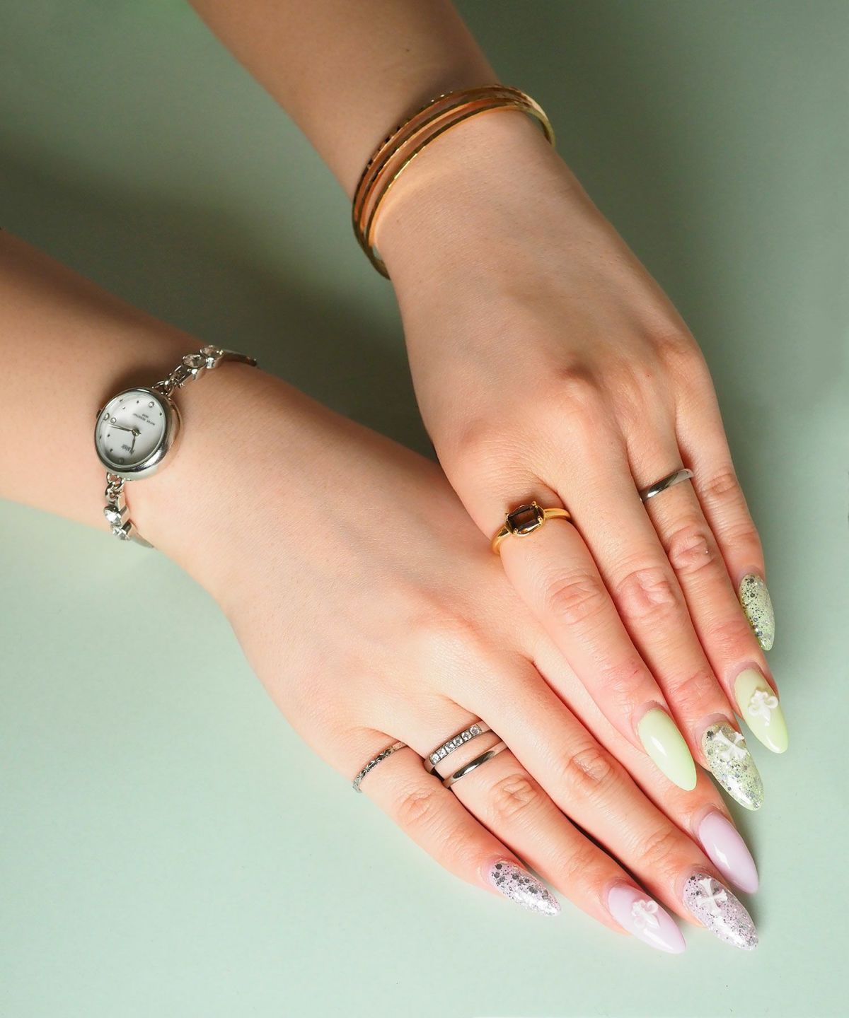 ラインストーンステンレスリング