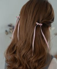 リボンのヘアクリップ２つ 20%off】【メディア着用】ロングリボンミニクリップ2Pセット