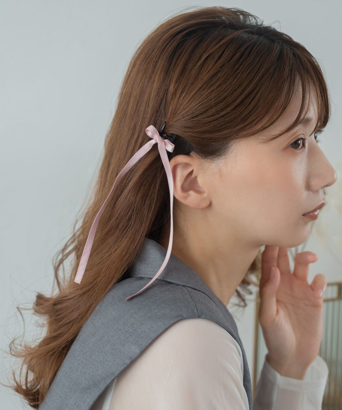 リボンのヘアクリップ２つ 20%off】【メディア着用】ロングリボンミニクリップ2Pセット