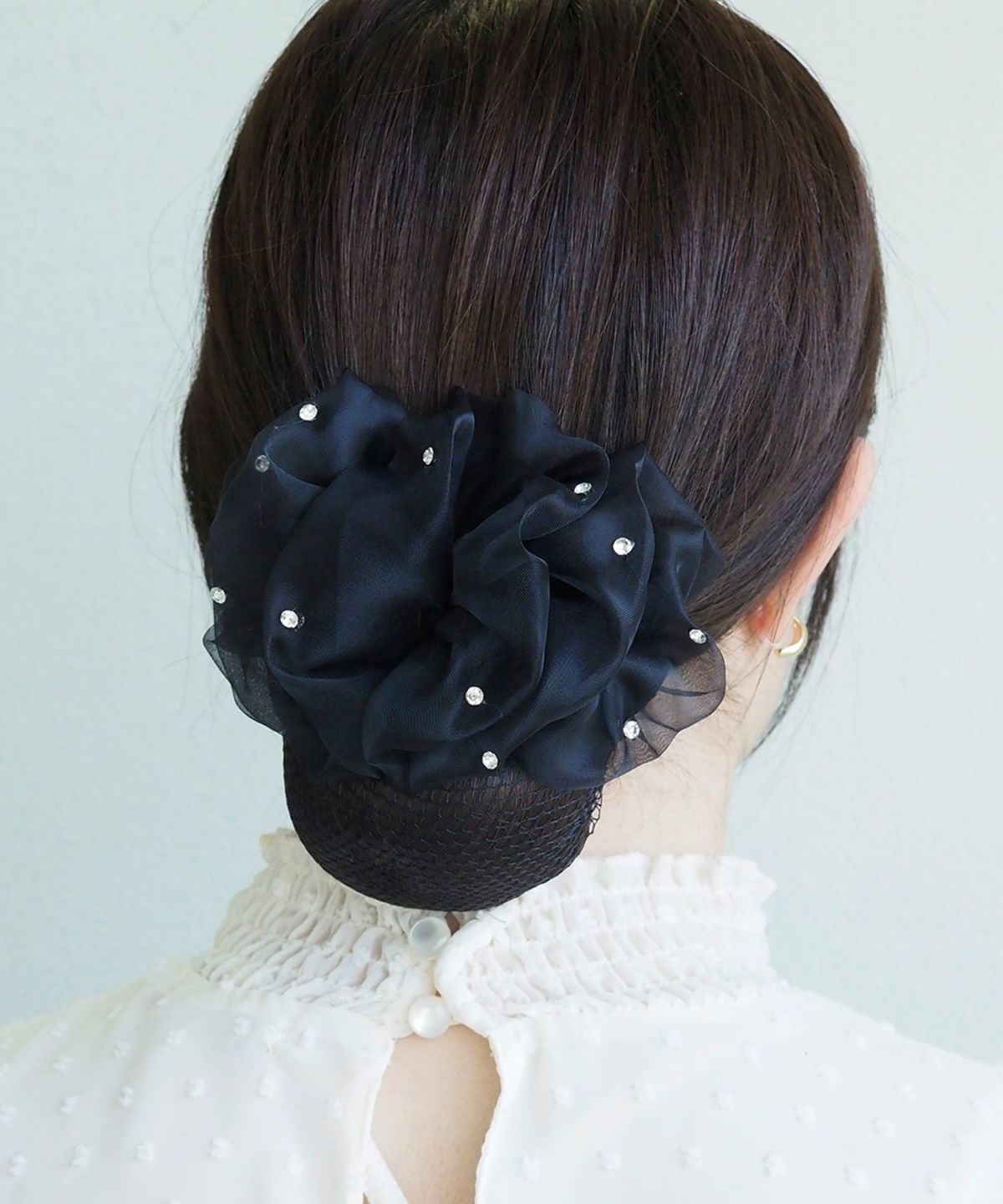 ネット付きストーンリボンバレッタ