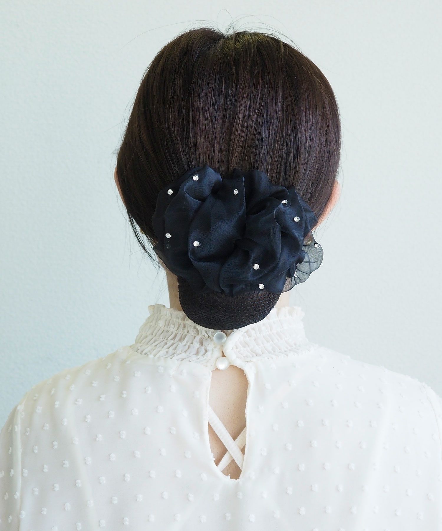 ネット付きストーンリボンバレッタ