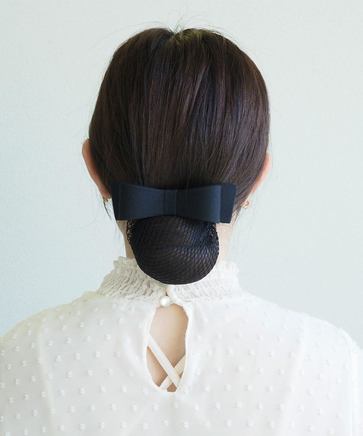 ネット付きシンプルリボンバレッタ