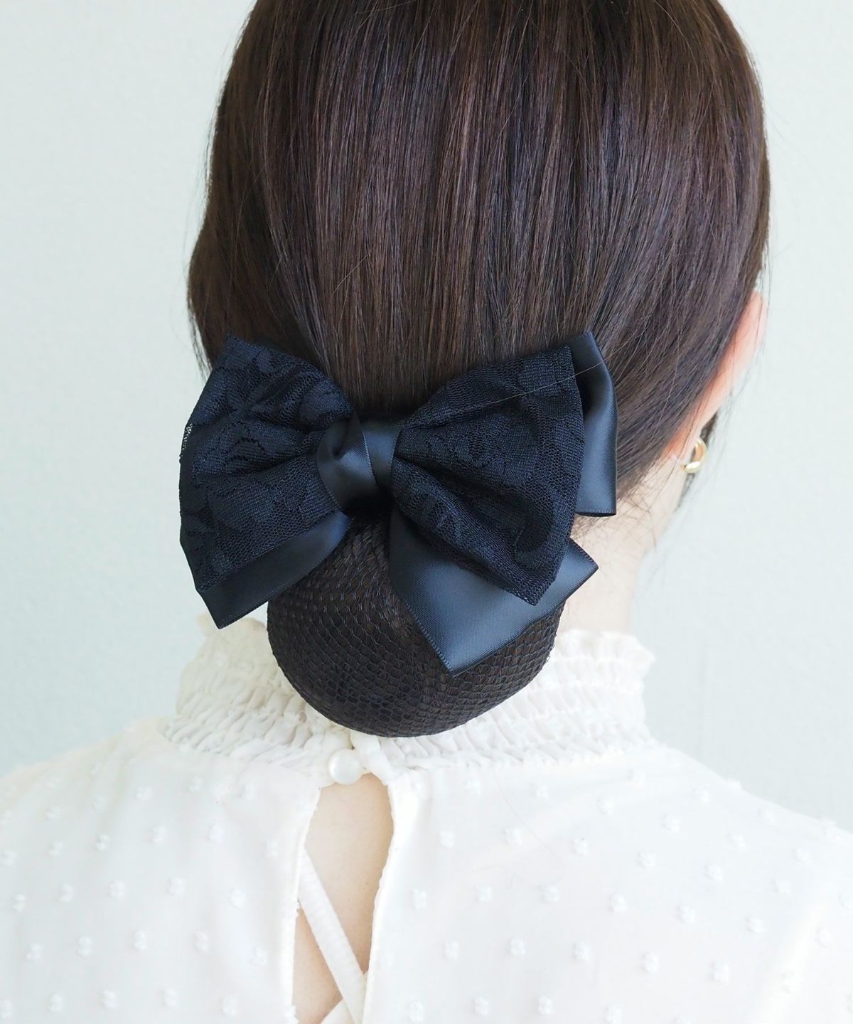 ネット付きレースダブルリボンバレッタ