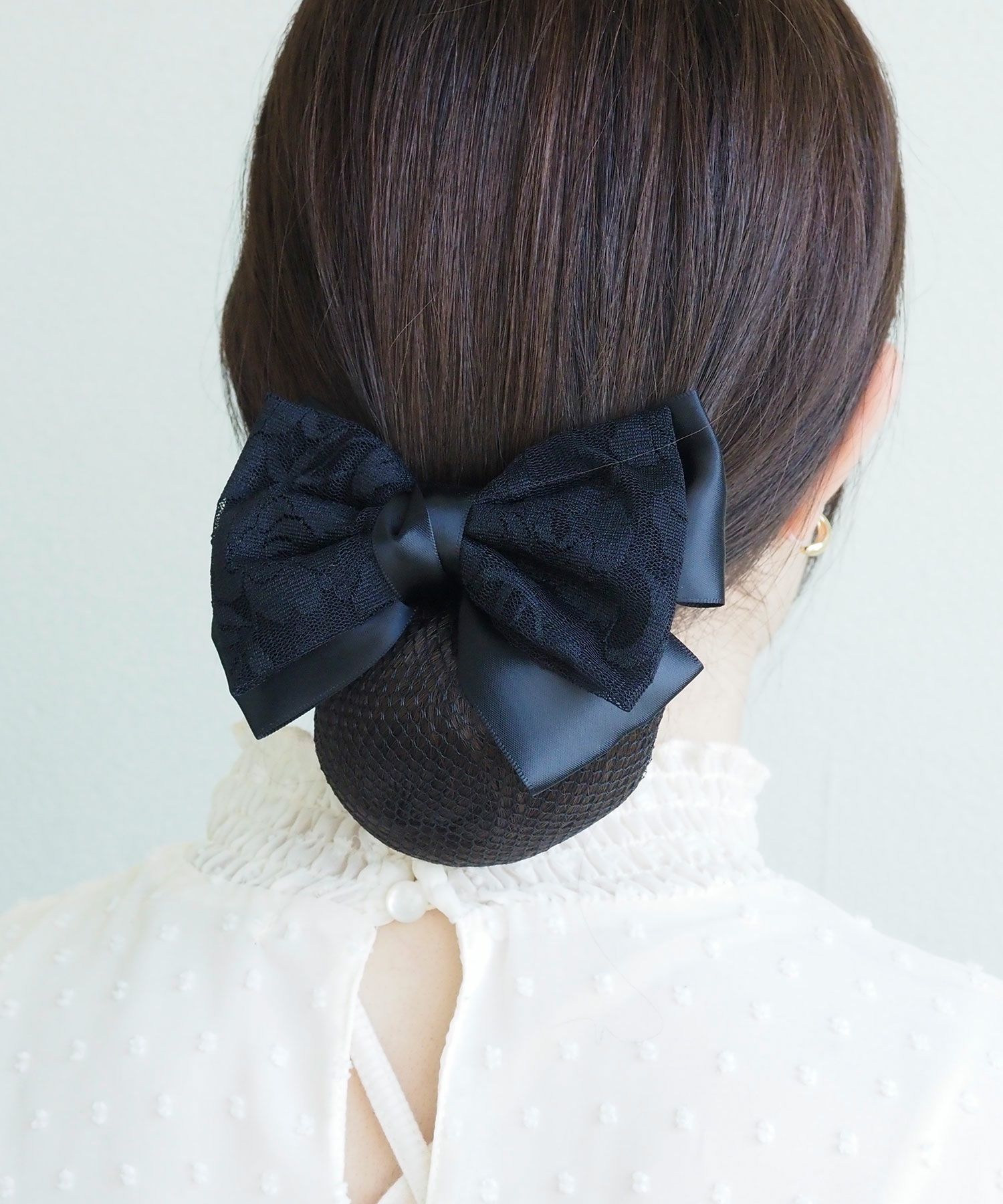 ネット付きレースダブルリボンバレッタ