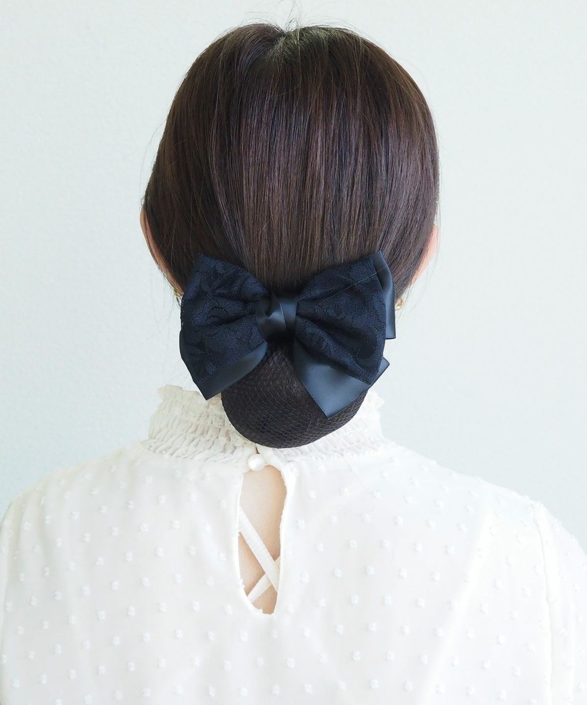 ネット付きレースダブルリボンバレッタ