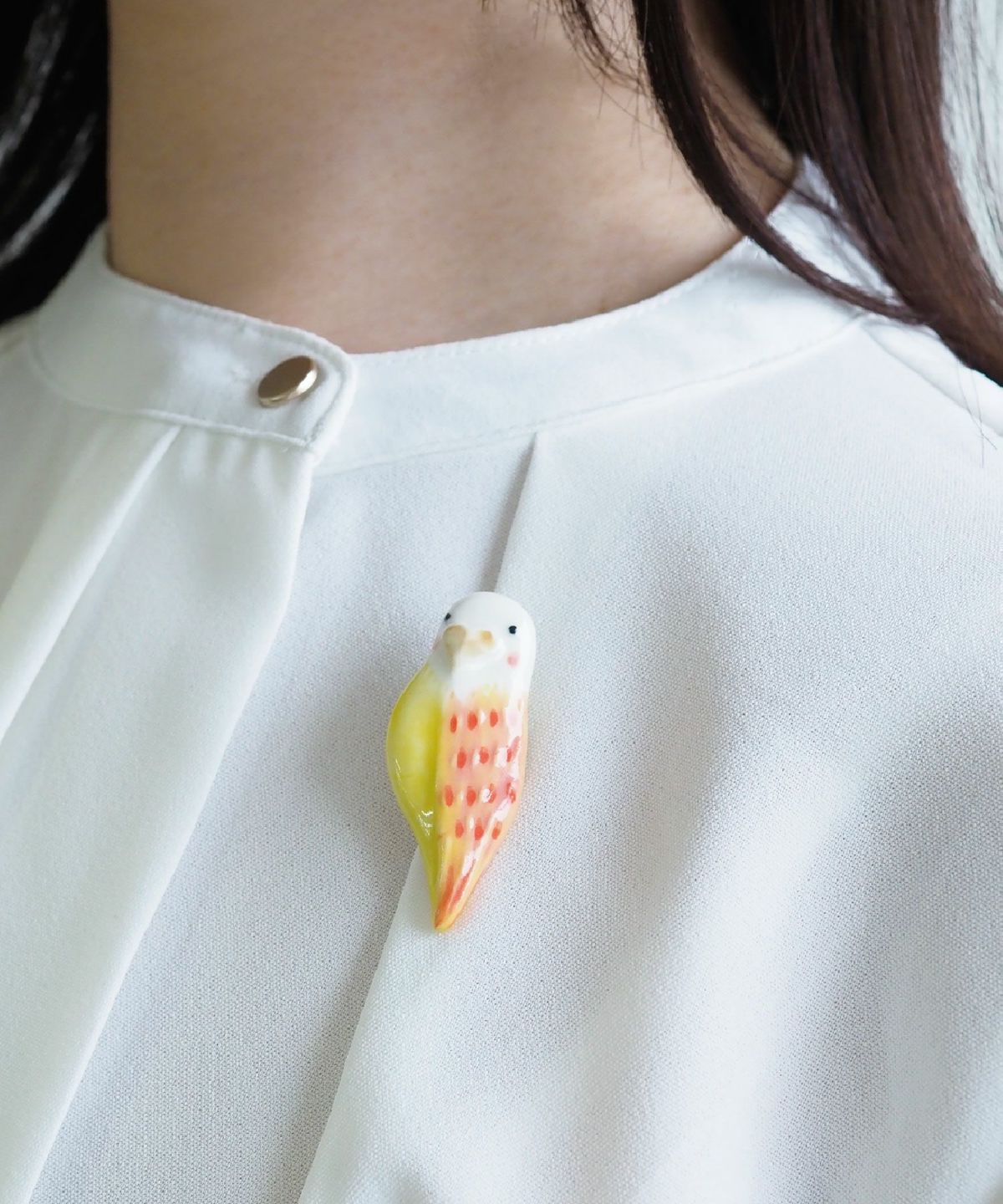 美濃焼タイルインコブローチ【七窯社】