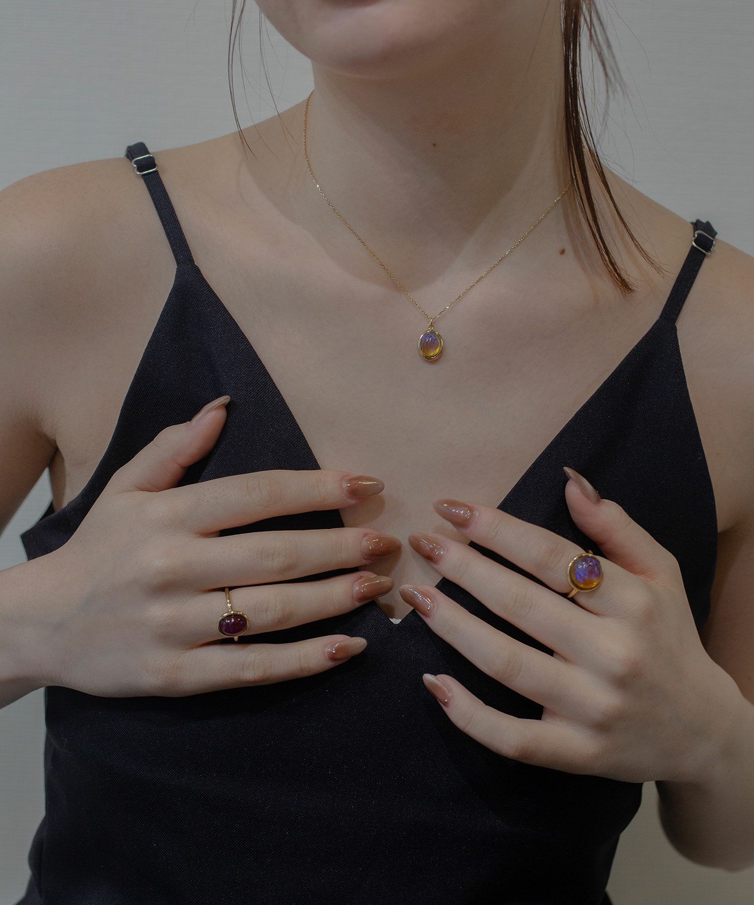 [SV925]オーバルオーロラガラスネックレス【cucia】