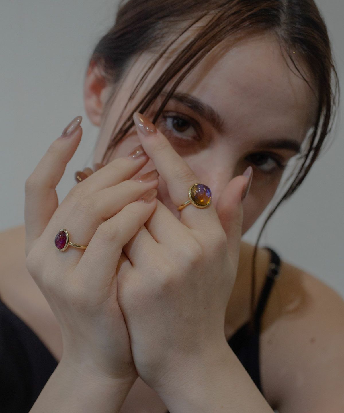 [SV925]オーバルオーロラガラスリング【cucia】