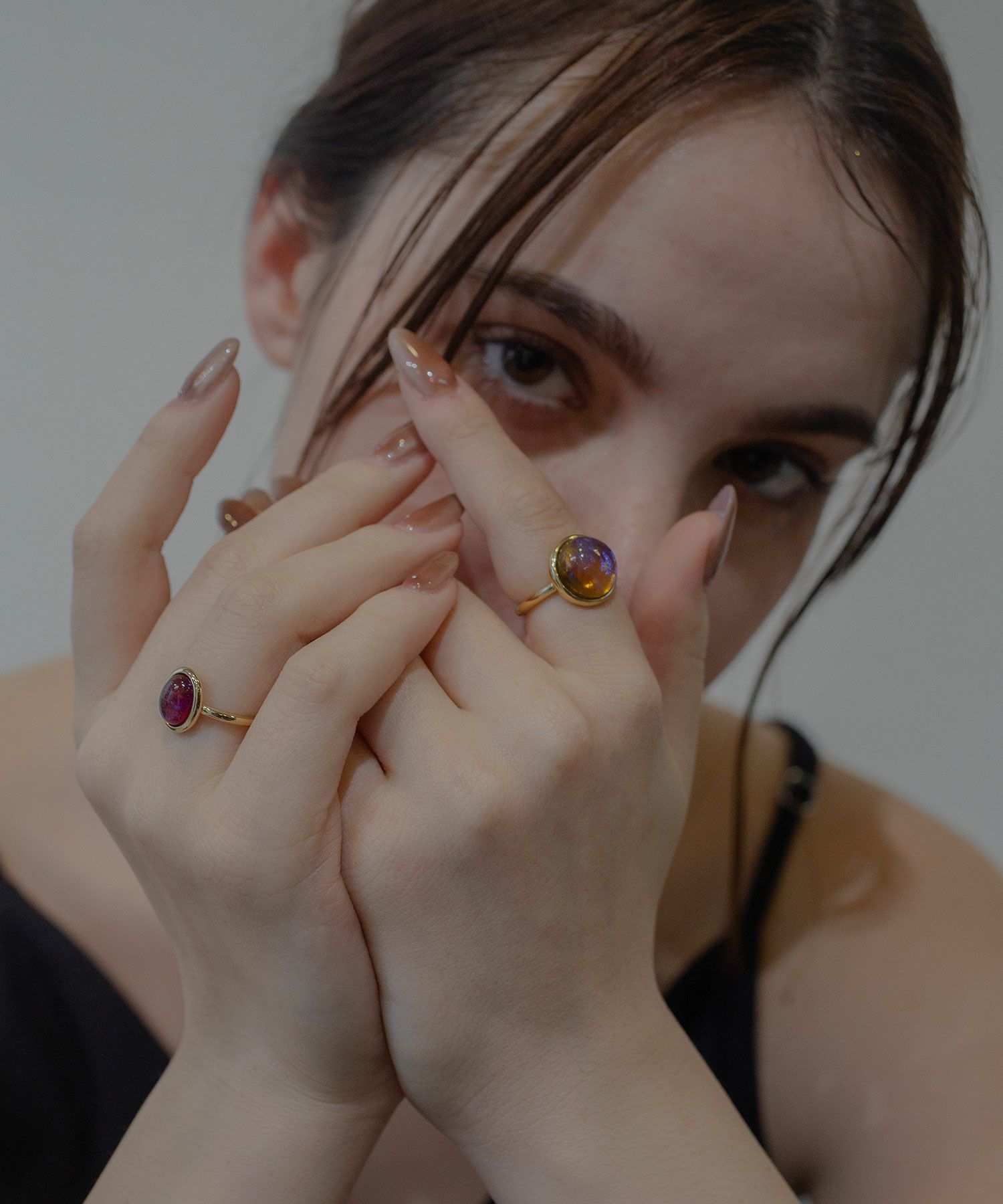 [SV925]ラウンドオーロラガラスリング【cucia】