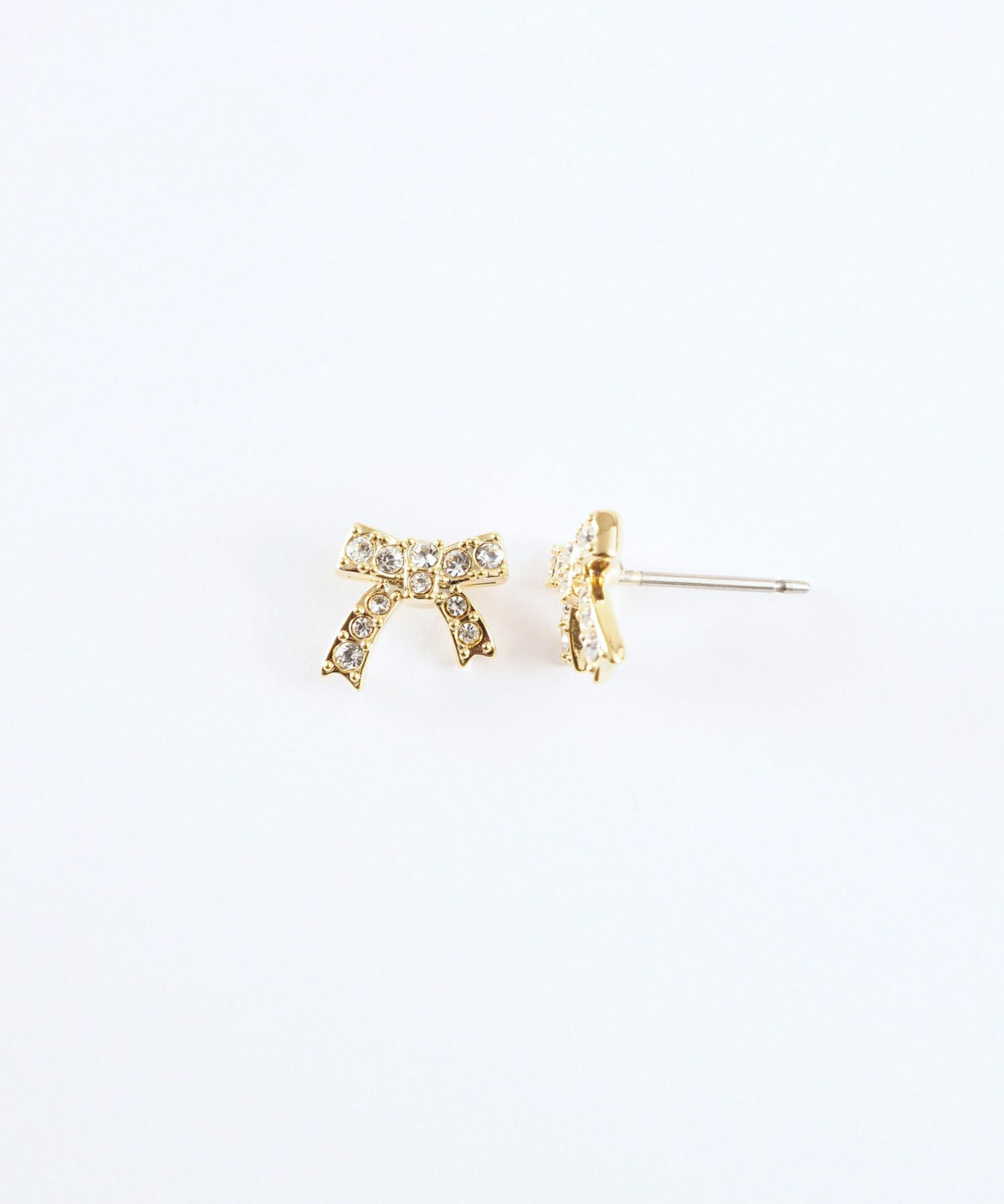 ラインストーンリボンチタンポストピアス