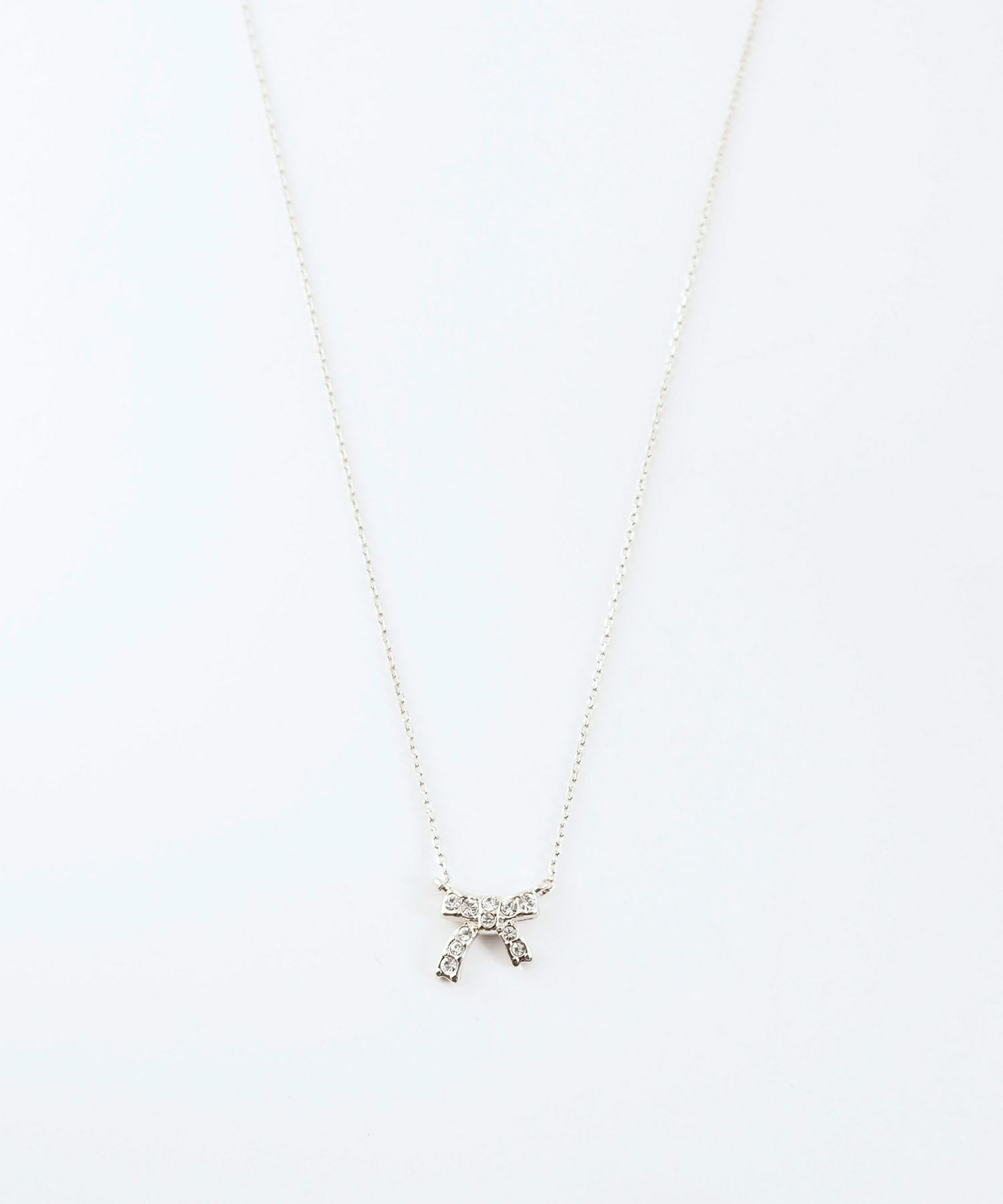 ラインストーンリボンネックレス