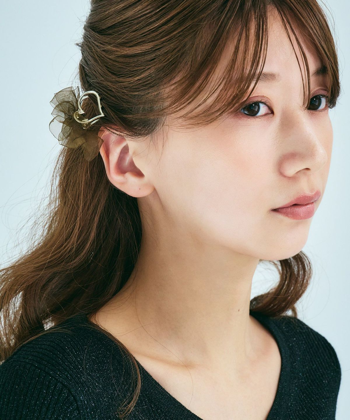 POTETE　ハートリボン クリップ 黒&グレー 2個セット　ヘアアクセサリー POTETE ハートリボン クリップ 黒&グレー 2個セット ヘア