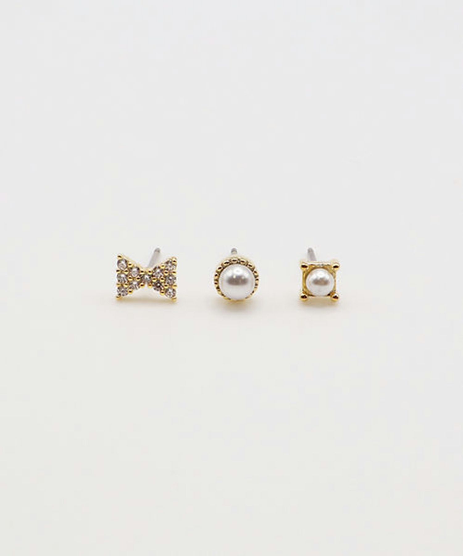 リボンパールプチ3セットチタンポストピアス
